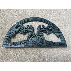 VTG Cast Iron Hummingbirds & Flowers Half-round Wall Plaque Garden Decor 15x7.5”
